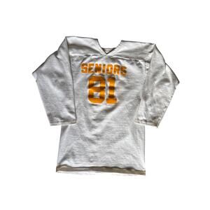 VTG ‘81 Russell Athletic USA Made Single Stitch White Heavy S Seniors LS Jersey